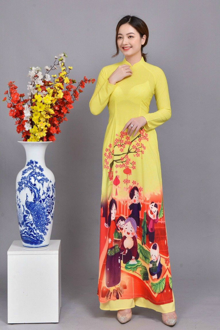 Set Áo Dài Truyền Thống Họa Tiết Tế - AV359